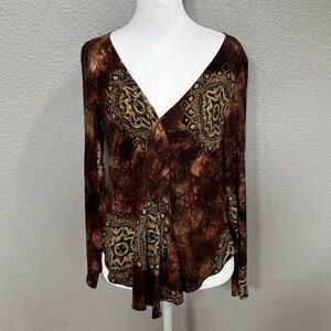 Frank Lyman Design Brown Patterned Blouse
